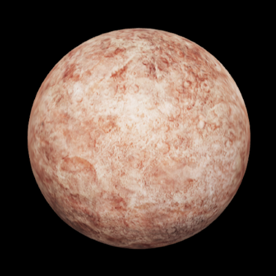 Makemake, a reddish-brown dwarf planet with a bright, icy surface.